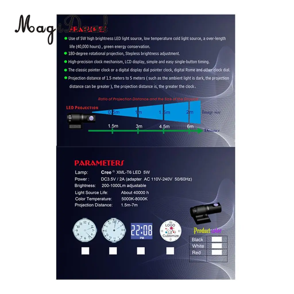 MagiDeal LED  Remote Control Projection Clock 5Color Changing Clock UK Plug