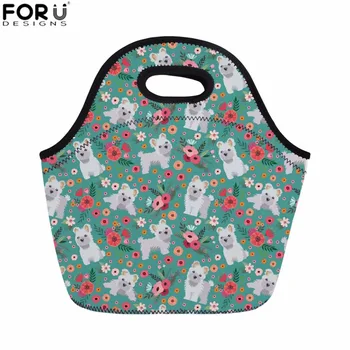 

FORUDESIGNS Kawaii Maltese Flower Printing Lunch Bag for Women Kids Neoprene Cooler Students Girls Food Picnic Bags Cute Tote