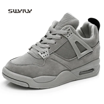 

SWYIVY Women Sport Running Shoes Height Increasing Cushioning Sneakers Women 2018 New Autumn Leather Lace-up Jogging Shoes Women