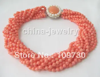 

Jewelry 0011886 Beautiful 17" 10row 5mm natural pink coral necklace