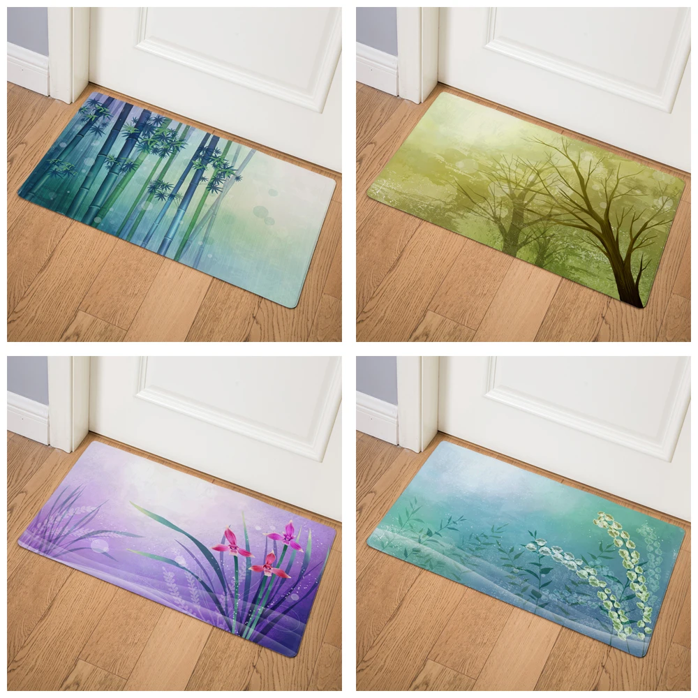 Nordic style Colorful Bamboo Lavender Door Mat Decor Plant Flower 46*76cm Kitchen Waterproof Carpet Entrance PVC Leather Mats
