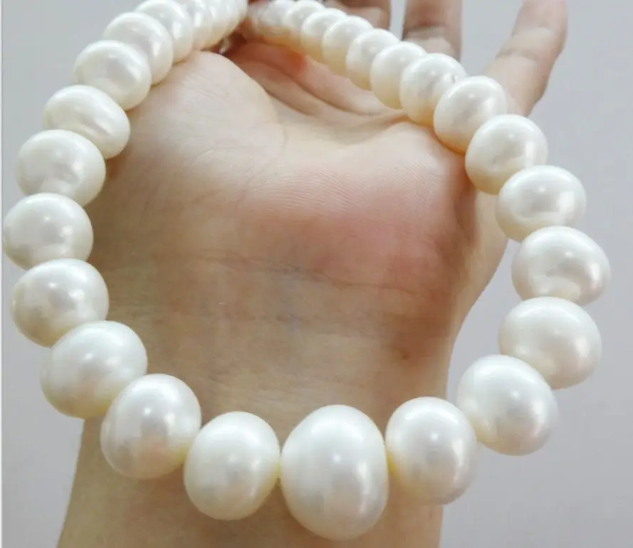 HUGE 18"17MM NATURAL freshwater GENUINE WHITE PEARL NECKLACE 925silver