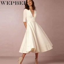 Женское платье элегантный Винтаж 1/2 рукава вечерние платье Цвет Глубокий V образным вырезом свободное платье