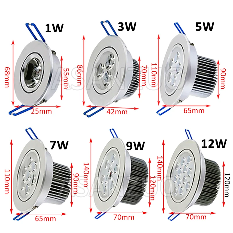 1 шт. светодиодный потолочный светильник 1W3W5W7W9W12W AC85-265V вниз свет Встраиваемый светодиодный настенный Точечный светильник с светодиодный драйвером для домашнего освещения