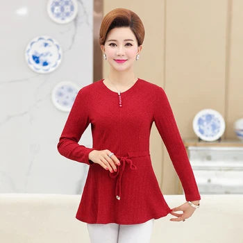 

Women Long Sleeves Knitted Tshirt 2020 Spring Autumn New Fashion Casual Mother Bottoming Shirt Tops O-neck Slim Pullover Clothes