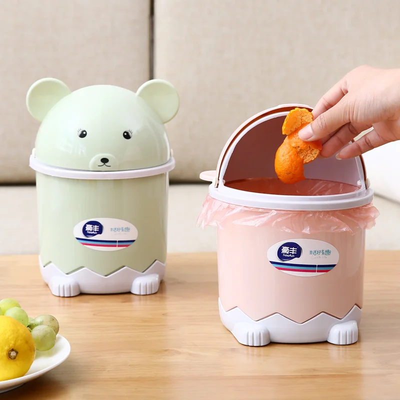 

Cute Plastic mini Table Dustbin desktop storage trash can Flip Bucket Bin for Living Room Office Household Supplies
