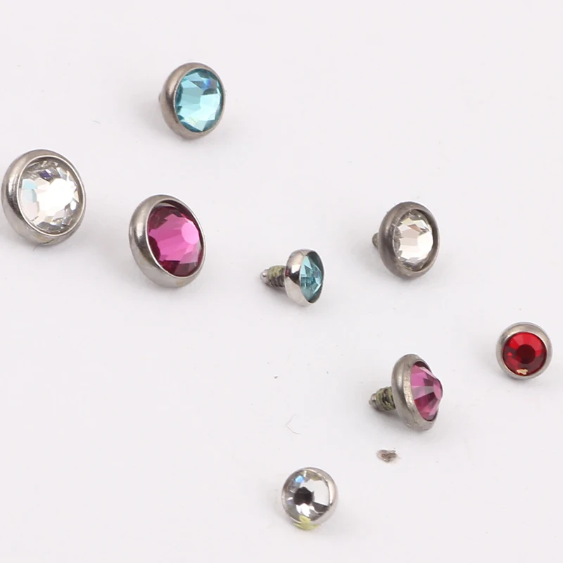 20pcs Flat CZ Crystal Dermal  Tops Piercing Replacement Mixed 5 Colors 3/4/5mm  Top Rings Piercing OMBLIGO BodyJewelry