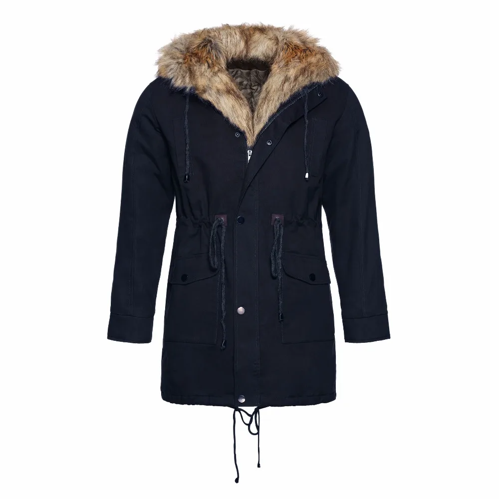 Günstige Winter Männer Parka Winddicht Fell Kapuze Schwarz Armee Grün Dunkelblau Mode Kühlen Zipper Warme Männer Parka Jacke Mäntel Plus größe