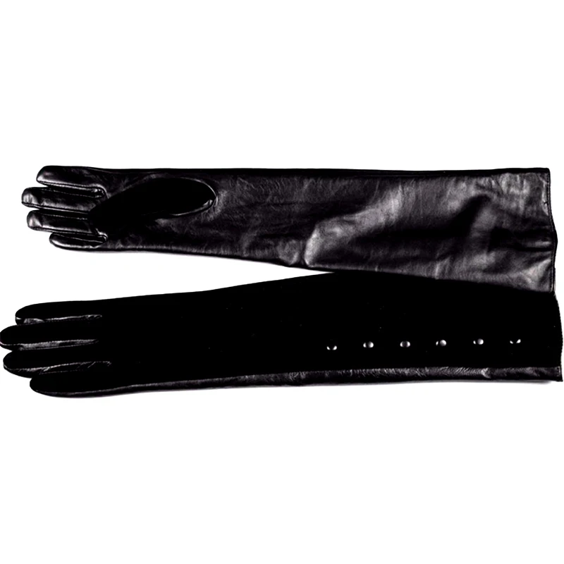 Long leather gloves female sheepskin glove over elbow length straight style suede gloves velvet lining free shipping