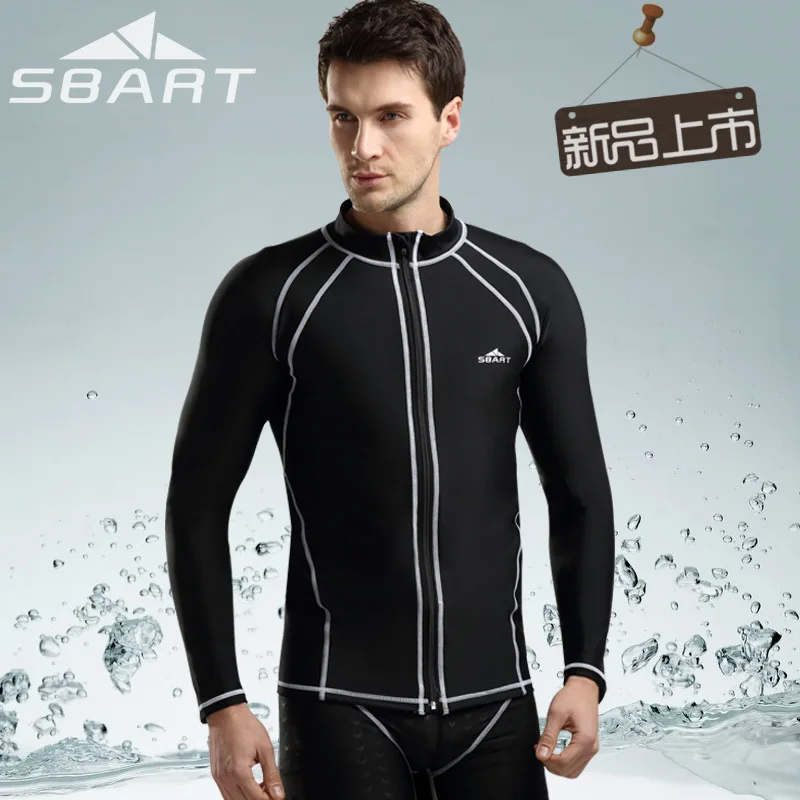 

SbartSBART Rashguard Men Top Long Sleeve Lycra Surf Rash Guard Men Jacket Zip UV Rushguard Snorkel Shirt Swim Plus Size