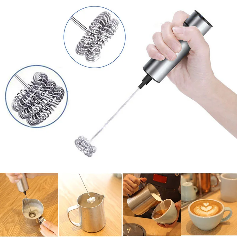 

Electric Milk Frother Stainless Steel Milk Frother with 2pcs/3pcs Whisks Handheld Foam Maker For Coffee Egg Durable with Stand