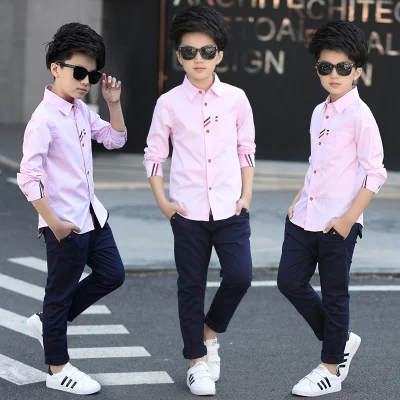 Новая коллекция весна мальчики футболка с длинным рукавом мальчик весна хлопок детская рубашка - Цвет: pink 2