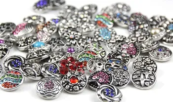

new fation 50pcs/lot High quality Mix Many styles 18mm Metal Snap Button Charm Rhinestone Styles Button Diy Snaps Jewelry