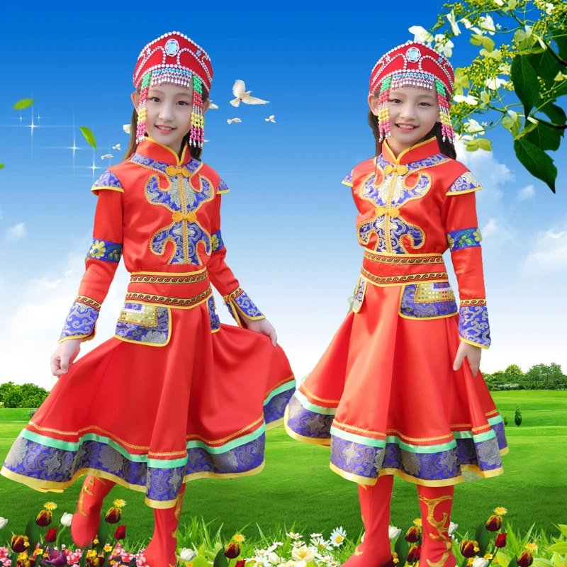 Rosso Mongolia Danza Costumi Per Le Ragazze Nazionale Di Danza Costumi Festival Di Danza Costumi Per Bambini Abbigliamento Nuovo Anno