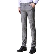 Серый костюм брюки мужские деловые повседневные мужские костюм Штаны осень плед Штаны человек