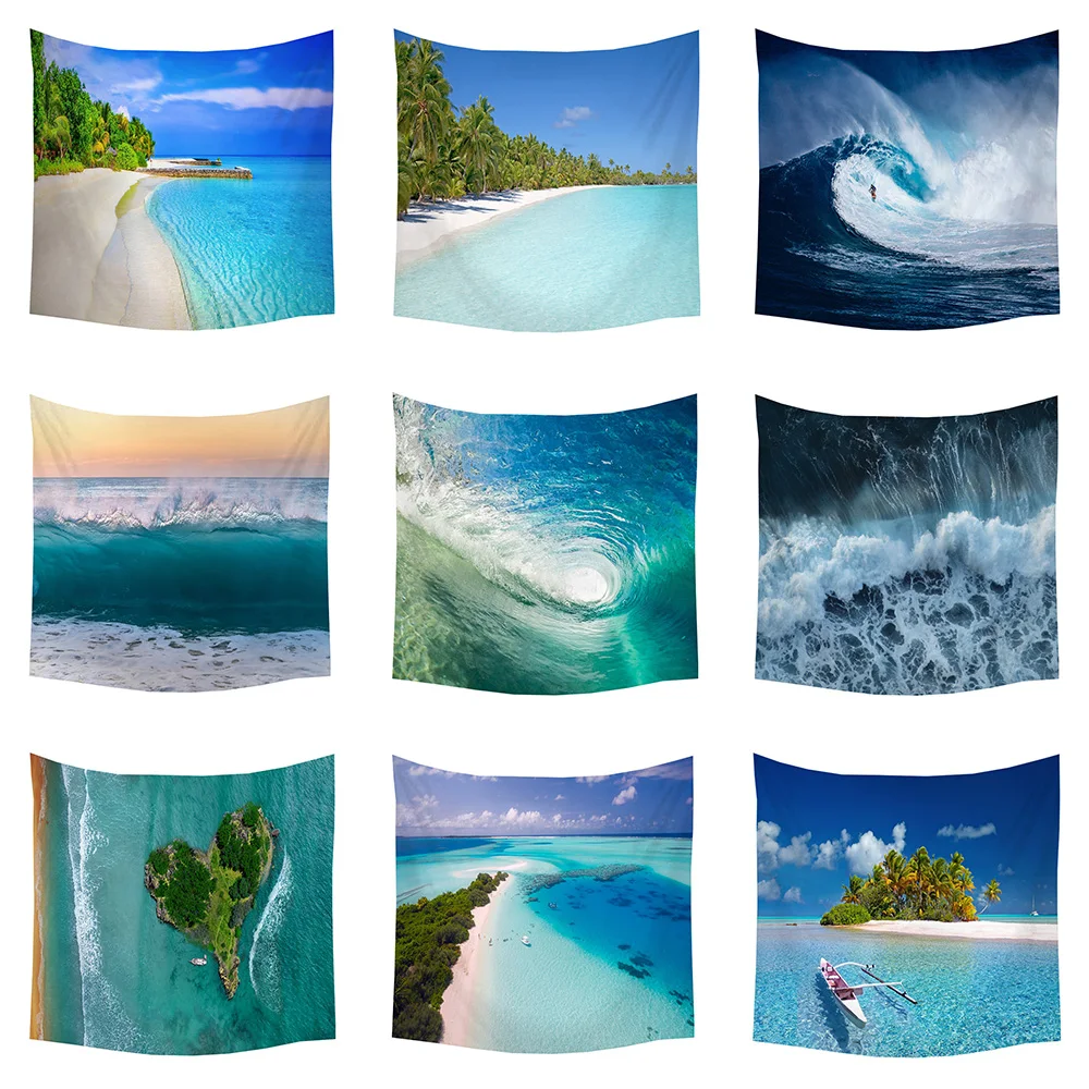 

Boniu Wave/Palm/Islands Tree Pattern Tapestry Wall Hanging Hawaii Styles Blanket Tapestries For Living Room Farmhouse Decor