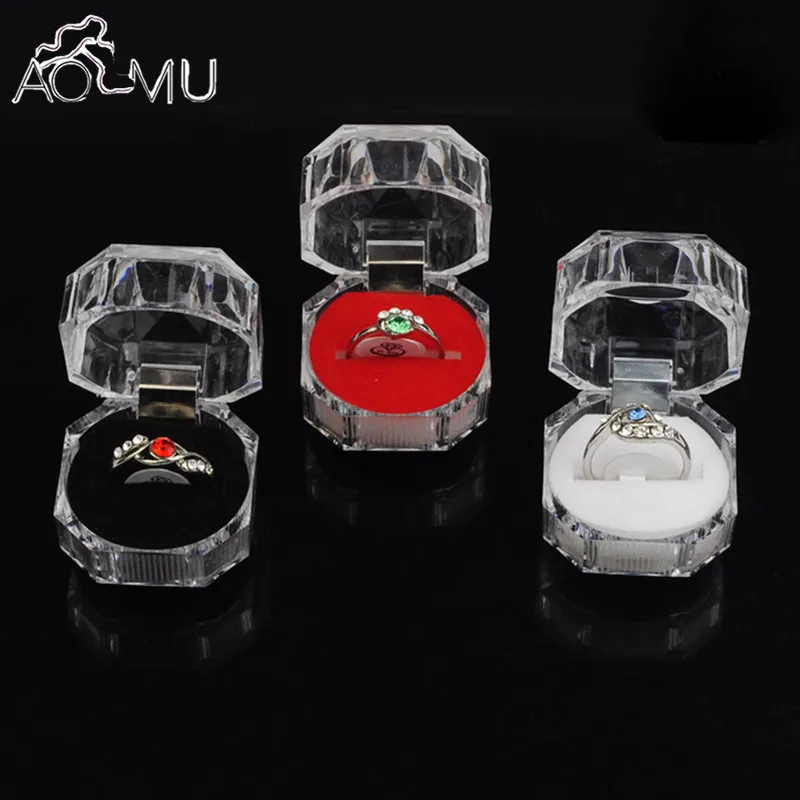 AOMU 1 PC أنيقة 3.8*3.8 cm المحمولة الاكريليك شفافة خواتم القرط صندوق عرض مجوهرات الزفاف حزمة مربع الجملة