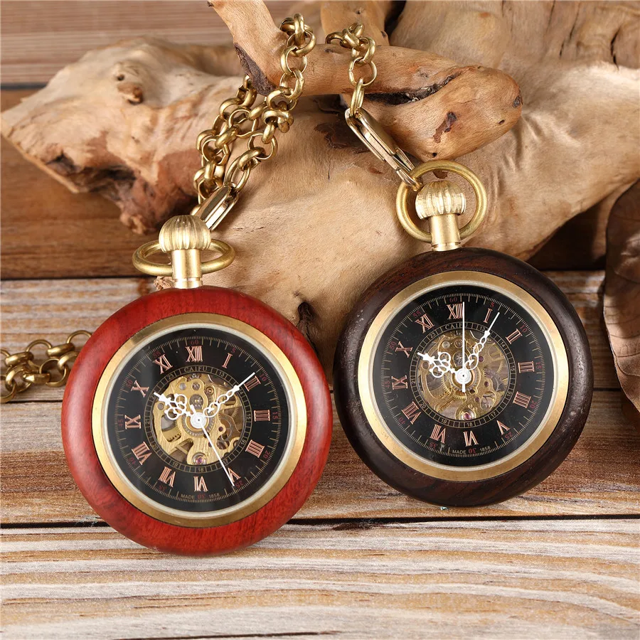 Wooden Gold Pocket Mechanical Watch Ladies Men's Hand Wind Chain Necklace Wooden Watches for Men and Women Unisex Wooden Gold Pocket Mechanical Watch Ladies Men's Hand Wind Chain Necklace Wooden Watches for Men and Women Unisex