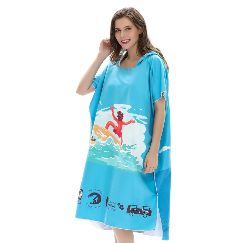 

Blue Color Sport Towel Absorbent Microfiber Hooded Towels Swim/Changing Clothes Beach Towel Women Men Printing Beach Bathrobe