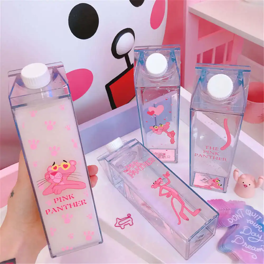 Пластиковые уникальные бутылки для хранения воды молочная коробка Форма Прозрачный милый мультфильм Розовая пантера для хранения пива напиток бутылка Органайзер