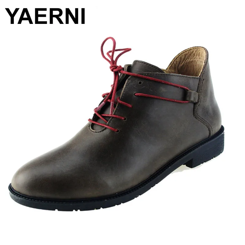 YAERNI Women's Boots Genuine Leather Ankle Boots Round Toe Lace up Woman Shoes Female Spring Autumn Footwear yaerni woman fashion genuine leather motorcycle ankle boots female lace up low heels platform comfortable spring autumn shoes