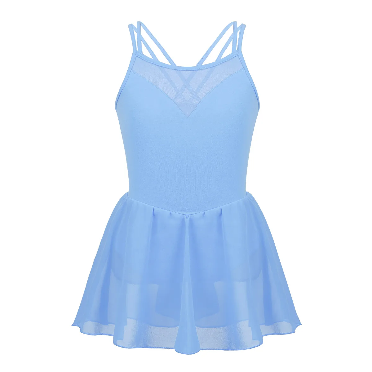 Детская одежда для девочек, платье на тонких бретелях эластичная сеточная подкладка; комбинированное платье для бальных танцев класса для упражнений Леотард-костюм профессии балетки Turnpakje - Цвет: Sky Blue