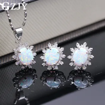 

GZJY Fire Opal White Gold Color Zircon Pendant Necklace Earrings Set For Women Fashion Wedding Anniversary Gift Jewelry 3colors