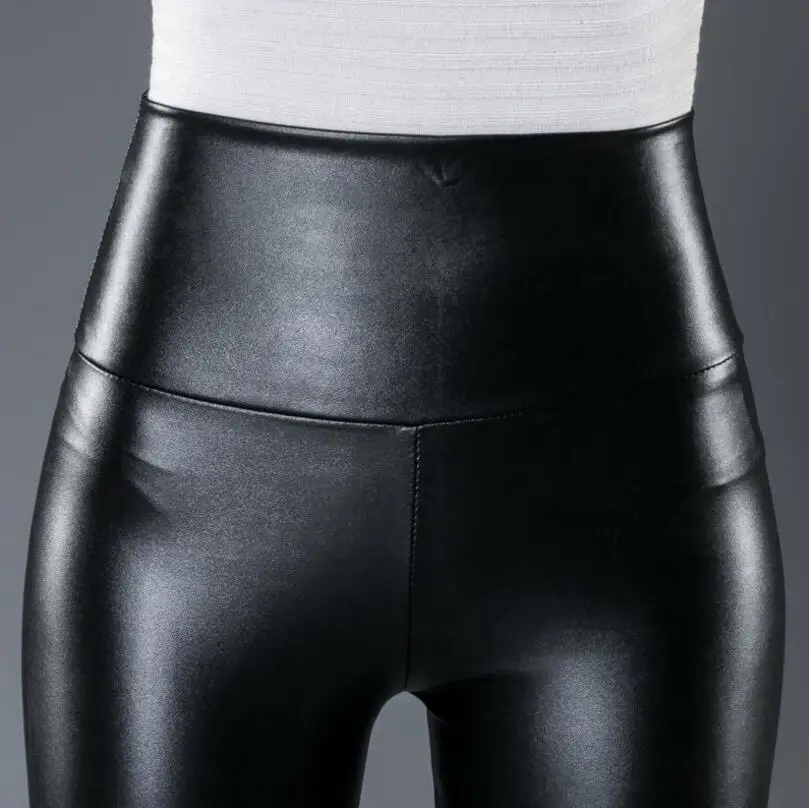 

CUHAKCI Women Leather Leggings High Waiste Pencil Pants Elastic Shiny Trousers Autumn Winter Slim Female Pantalon Femme Legging