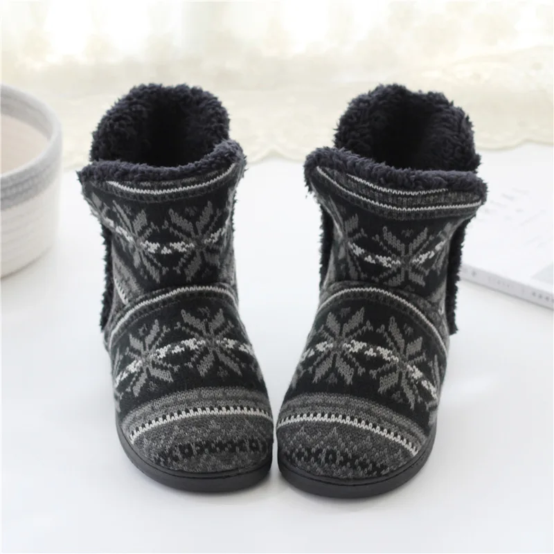 Suihyung/женские зимние теплые ботильоны; вязаные Жаккардовые Зимние ботинки; мягкая плюшевая домашняя обувь; женские домашние ботинки; botas - Цвет: Черный