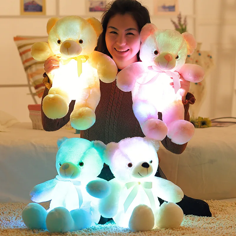 50 см подушка кукла креативный свет светодиодный Индуктивный мягкие животные Плюшевые игрушки Красочный светящийся медведь Рождественский подарок для детей