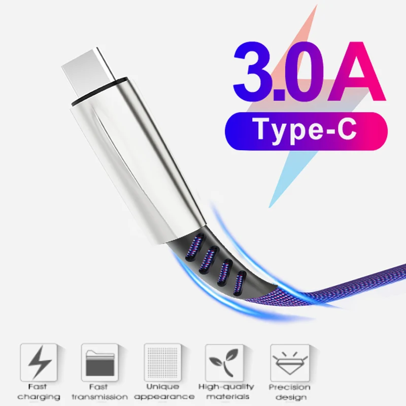 

3A Type-C Micro USB Cable Fast Charging Data Cable On For Samsung Galaxy S9 S8 Plus Huawei Mobile Phone Charger Cable For Xiaomi
