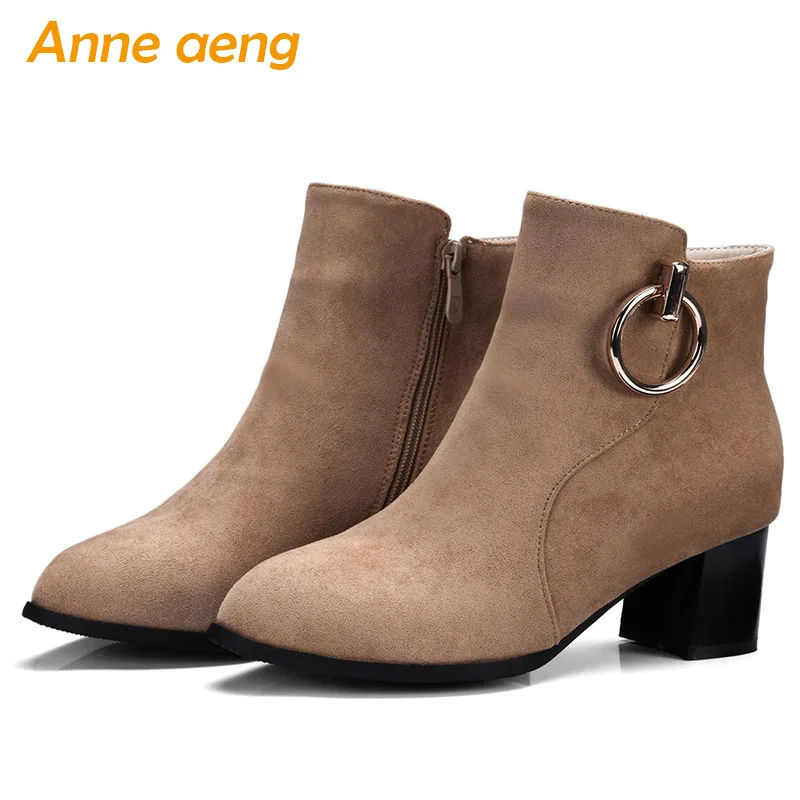 

2019 new autumn winter women boots Ankle square heels zip ladies sexy warm snow boots apricot winter women shoes big size 33-46