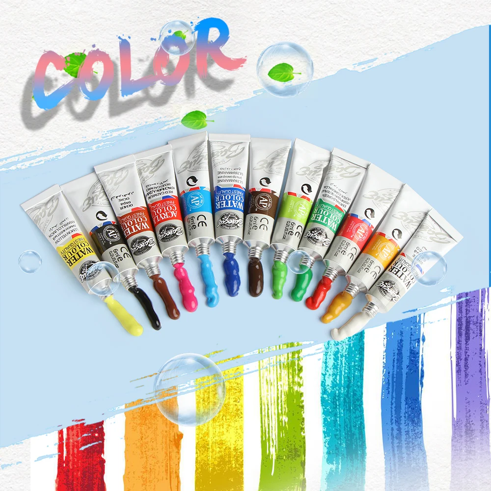 

1Set Creative 12 Colors Acrylic Paints Set Brush Hand Painted Wall Painting Textile Paint Brightly Colored Art Supplies