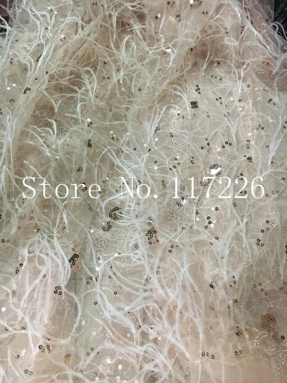 

Nice looking fashion design top quality feather embroidery tulle mesh lace fabric with a little sequins for evening dress