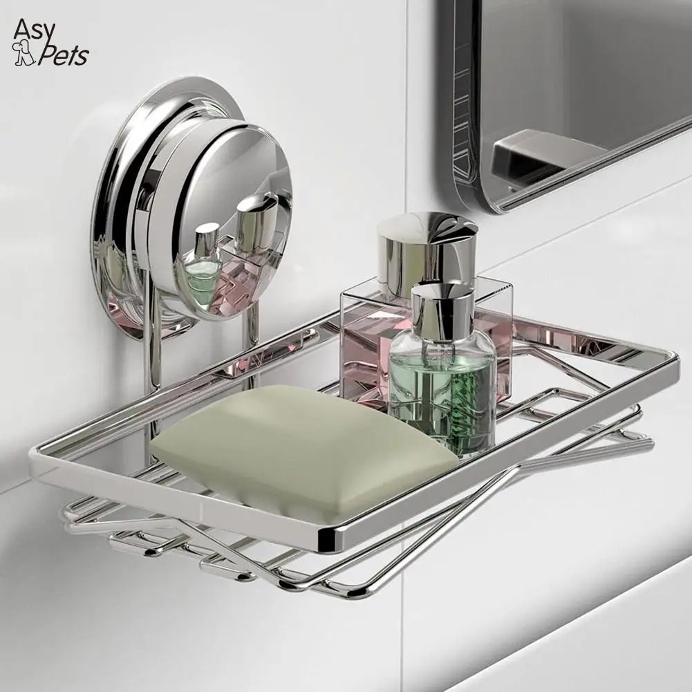 

LanLan Strong Suction Cup Wall Soap Dish Holder Bathroom Stainless Steel Wall Shelves Soap Storage Box -25