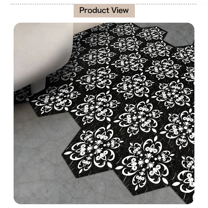 Black And White Nordic Style Retro Tile Floor Stickers PVC Bathroom