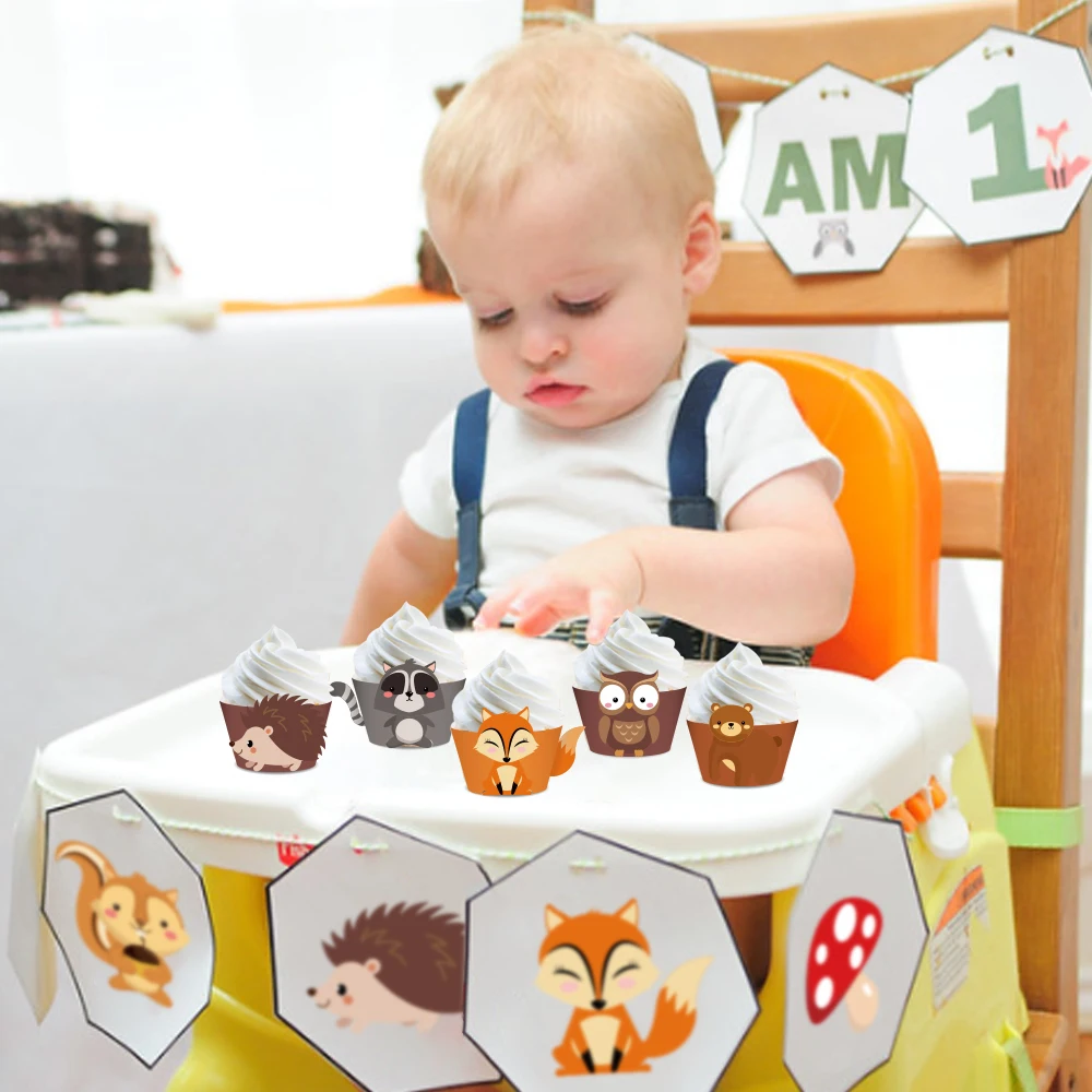 Baby Shower Woodland Party Decorations Carton Jungle Safari Animal Cake Border Disposable Tableware Sets Birthday Party Supplies