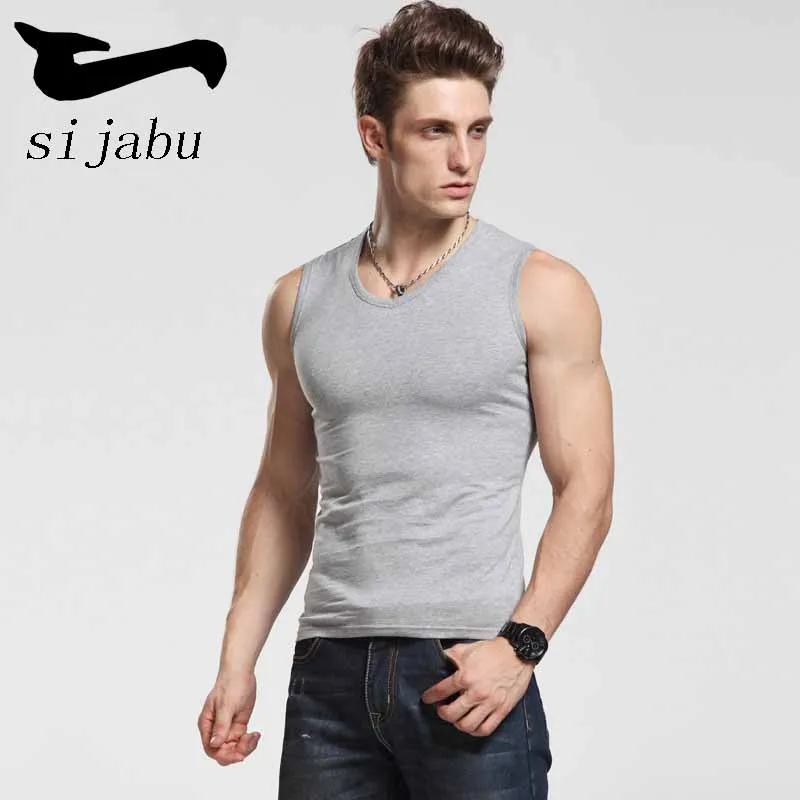 sijabu Men Essential Solid Vest Cotton Male Sleeveless