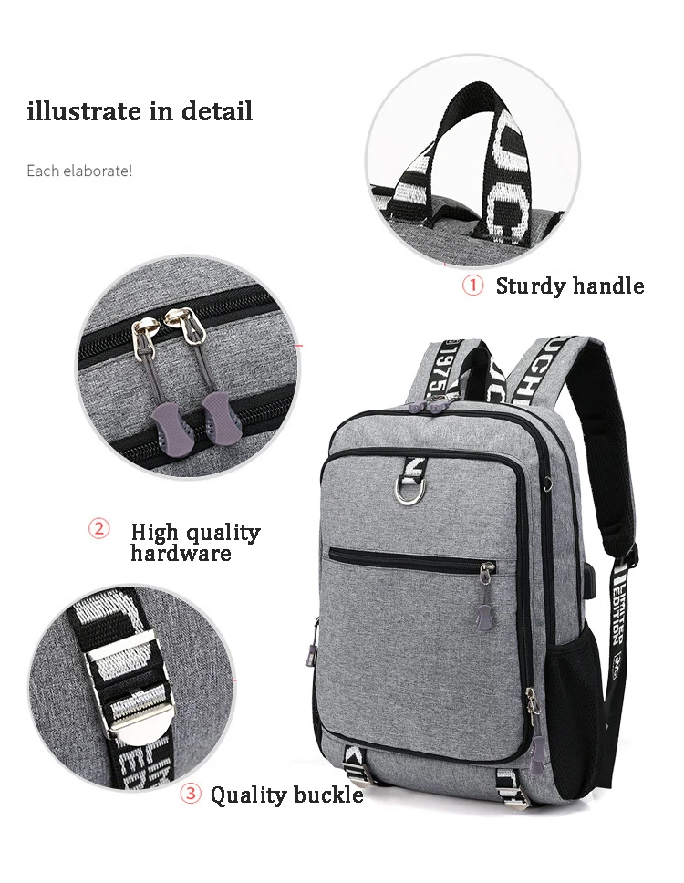 Мужской модный многофункциональный Оксфорд повседневный рюкзак для ноутбука школьный USB зарядка водонепроницаемый мужской бизнес дорожная сумка