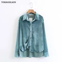 2018 Spring Casual Solid Velvet Wrinkle Women Blouse Shirts Fashion Turn Down Collar Single Breasted Long Sleeve blusas Tops