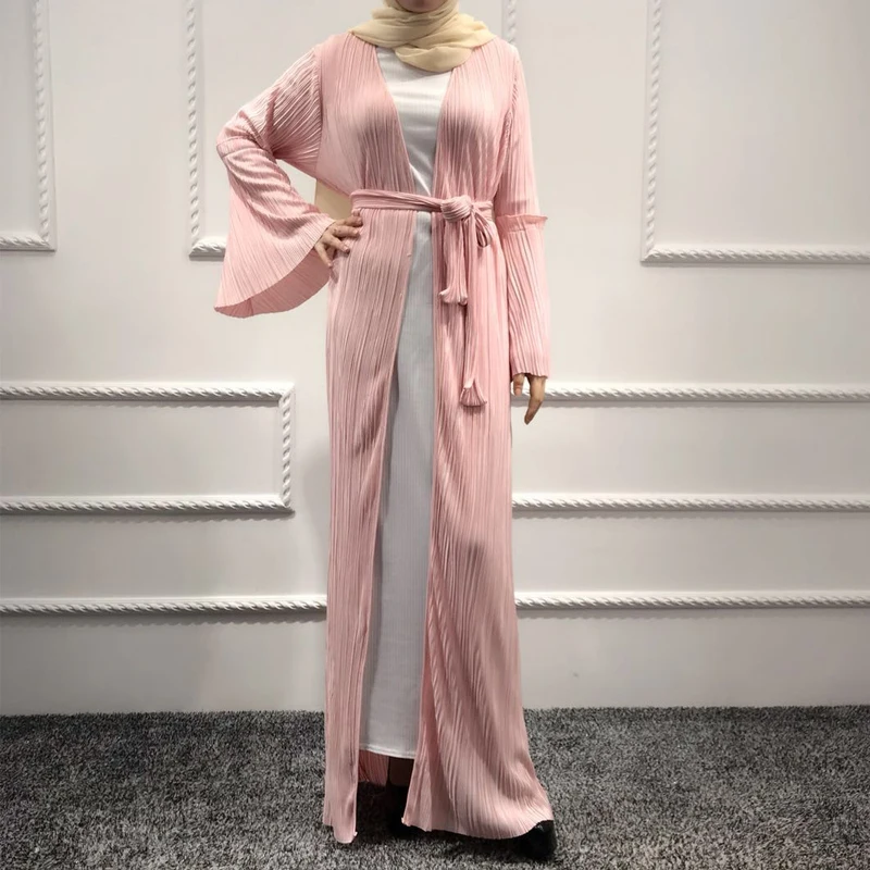 Абая кимоно Дубай кафтан ислам плиссированный кардиган мусульманский хиджаб платье джилбаб халат Кафтан Абая для женщин турецкая исламская одежда