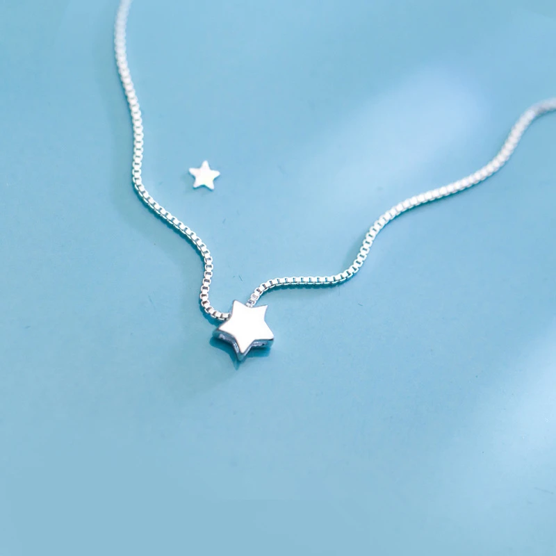 

Genuine 925 Sterling Silver Necklace for Women Female Korean Style Simple Star Pendant Snake Chain Accessories Dropshipping