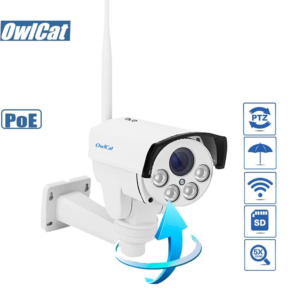 OwlCat SONY HD 1080P 5X Zoom Focus Outdoor PTZ POE External CCTV Wireless IP Camera Wifi 2.0MP IR-Cut Onvif SD Card Audio Mic OwlCat SONY HD 1080P 5X Zoom Focus Outdoor PTZ POE External CCTV Wireless IP Camera Wifi 2.0MP IR-Cut Onvif SD Card Audio Mic