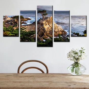 

A Pine Tree at the Edge of a Cliff Sea Nature Scene Landscape Seascape Wall Art Canvas Paintings for Room Wall Decor Wholesale