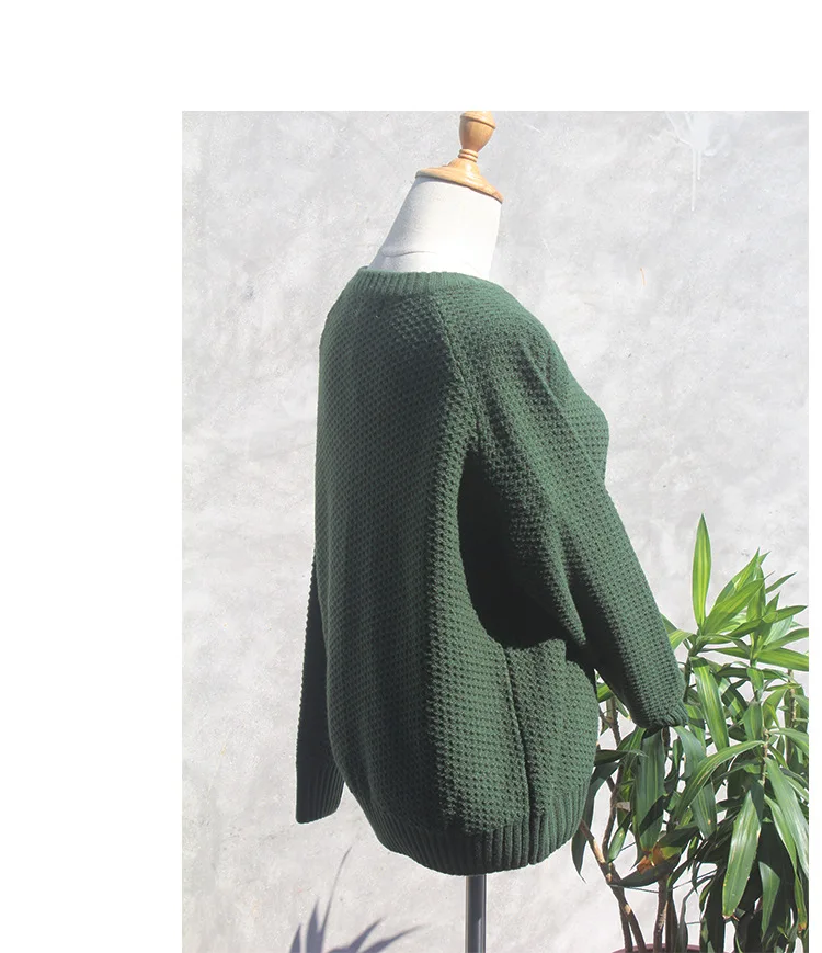 Осень Зима для женщин пуловер свитеры для Толстая Девушка Свободные зеленые Вязание Джемперы топы с круглым вырезом лошадь Harajuku дамы вязанные
