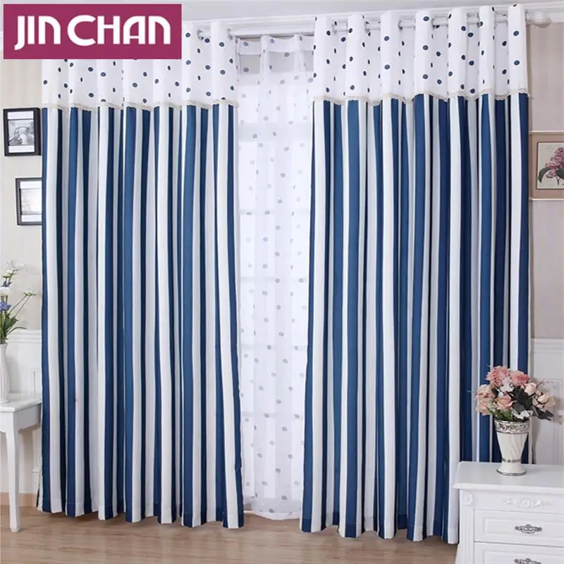 Azul Tira Terminou Janela Cortinas Blackout Para Sala de estar Do