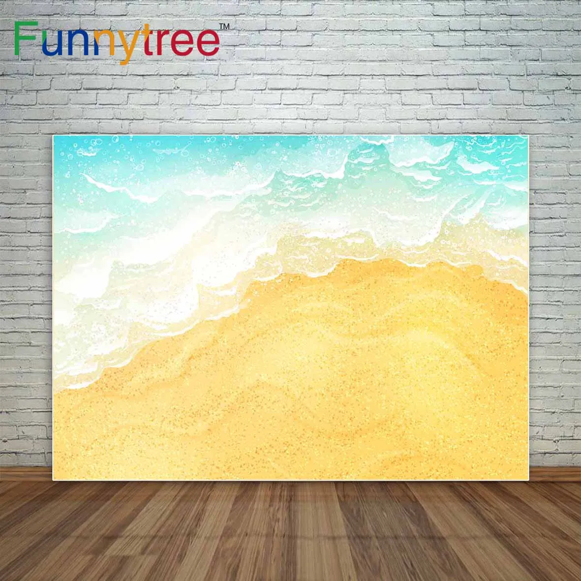 Фоны для фотосъемки Funnytree с изображением голубых волн золотого пляжа берега