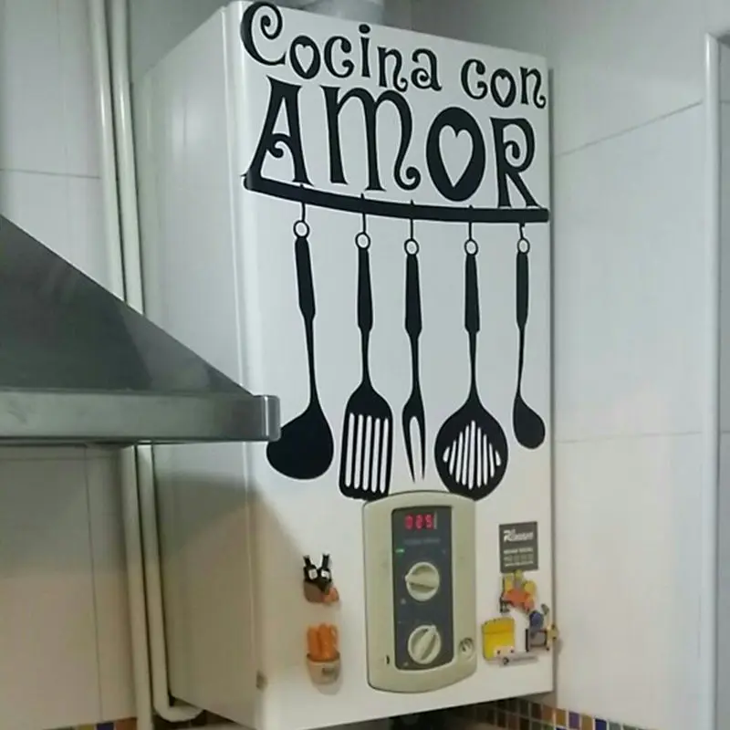 Испанская виниловая настенная наклейка Cocina Con Amor Wall Art Декали с цитатами настенные украшения для кухни