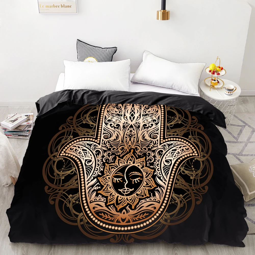 

3D HD Digital Printing Custom Duvet Cover,Comforter/Quilt/Blanket case Queen King Bedding 220x240,Bedclothes Gold hamsa hand