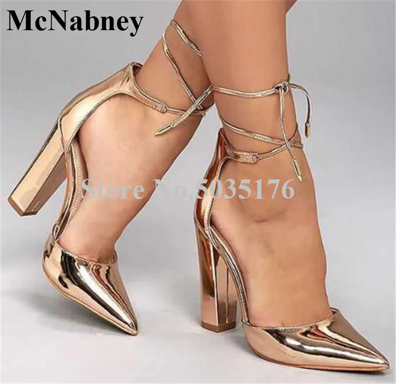

2019 European Women Fashion Ankle Strap Pointed Toe High Hoof Heel Pumps Lace-Up High Heels Cover Heel Formal Dress Women Shoes